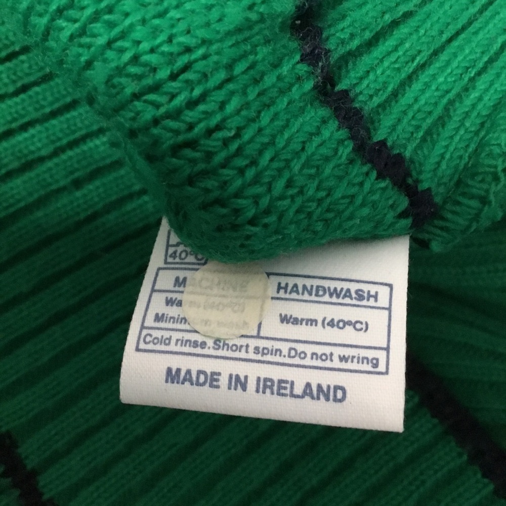 Vintage IRELAND Shamrock Green Acrylic Cardigan Quills Woollen Market L - Picture 9 of 10